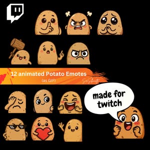 Animated Potato Emotes, Spud Twitch Stickers, Funny Vegetable Graphics, Discord Streamer Pack