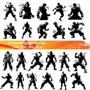 Street Fighter SVG Bundle, 22 fighter designs, PNG, PSD