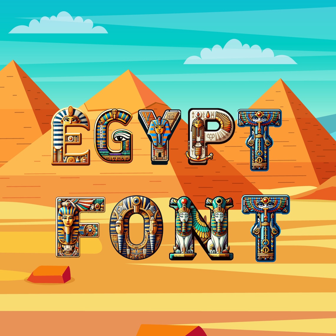 Egypt Font, Alphabet With Egypt Design, Island Letters as Png Etsy