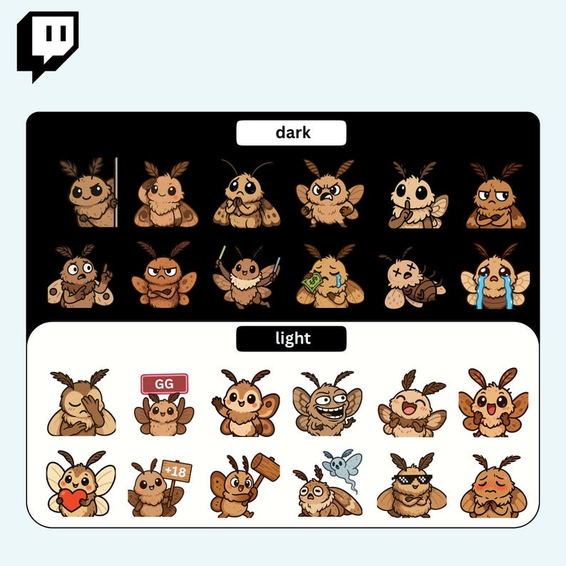 Moth Emotes Kawaii Luna Moth Twitch Emotes, Cute Insect Discord Stickers ...