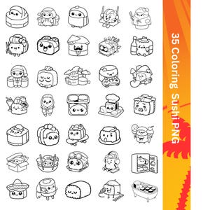 Cute Sushis for Coloring Book - PNG files to download