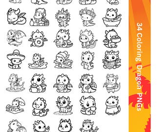Cute Dragons for Coloring Book - PNG files to download
