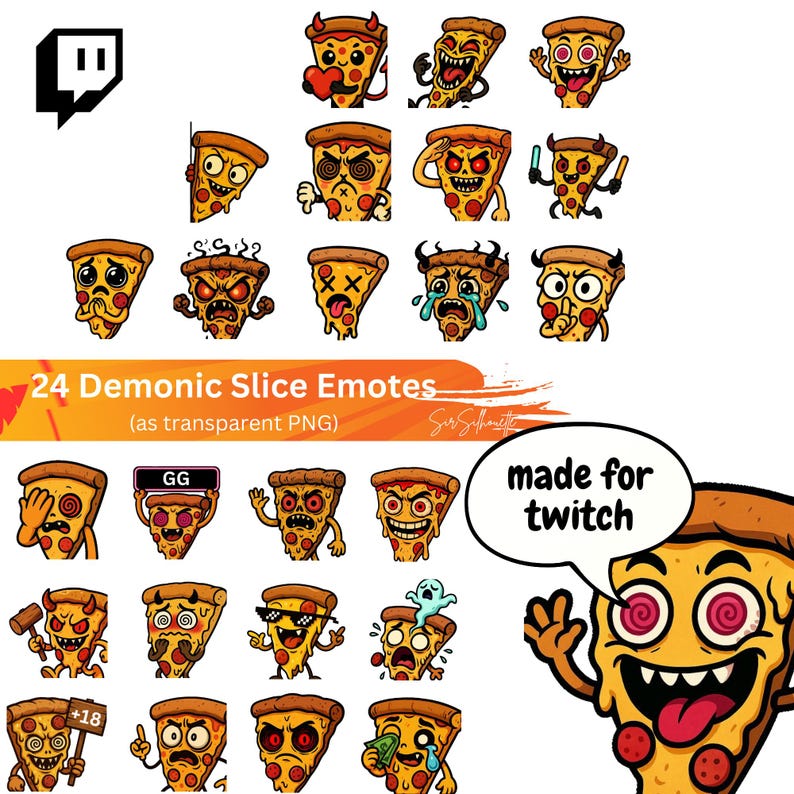 Kawaii Pizza Twitch Emotes, Cute Food Discord Stickers, Cheesy Snack ...