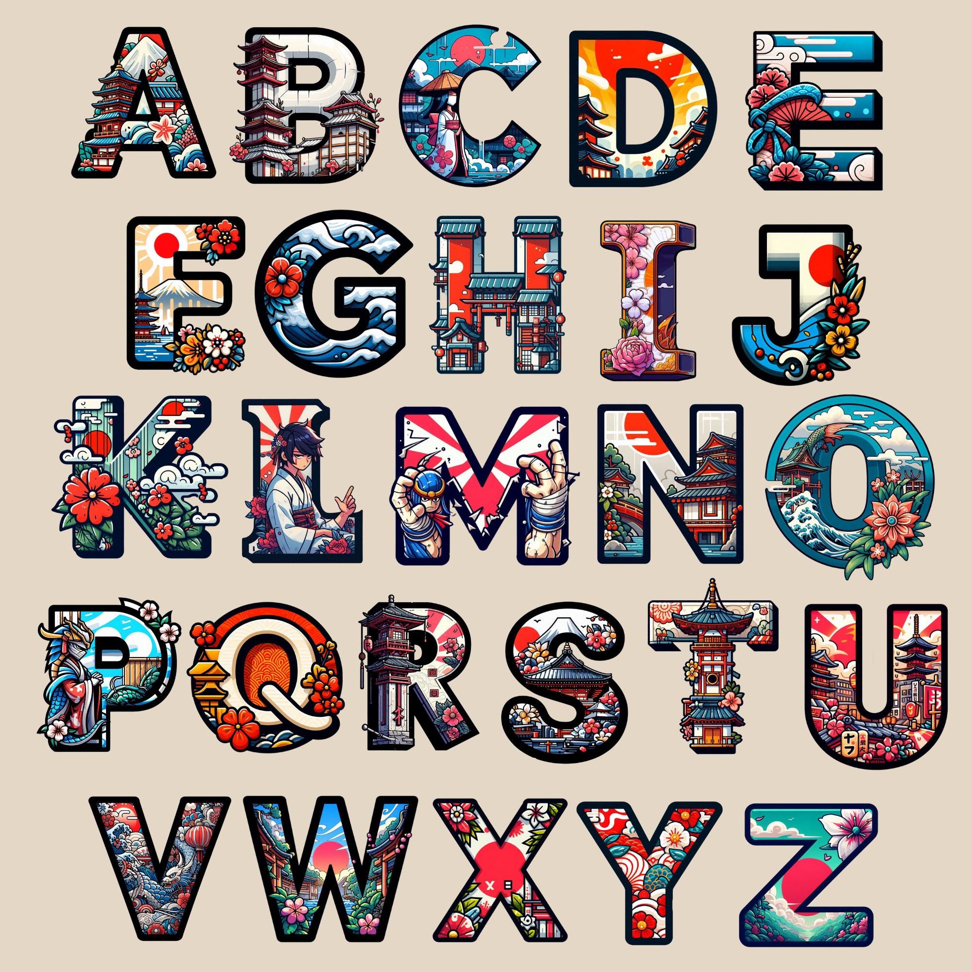 Japan Font, Alphabet With Japan Design, Japan Letters as Png - Etsy