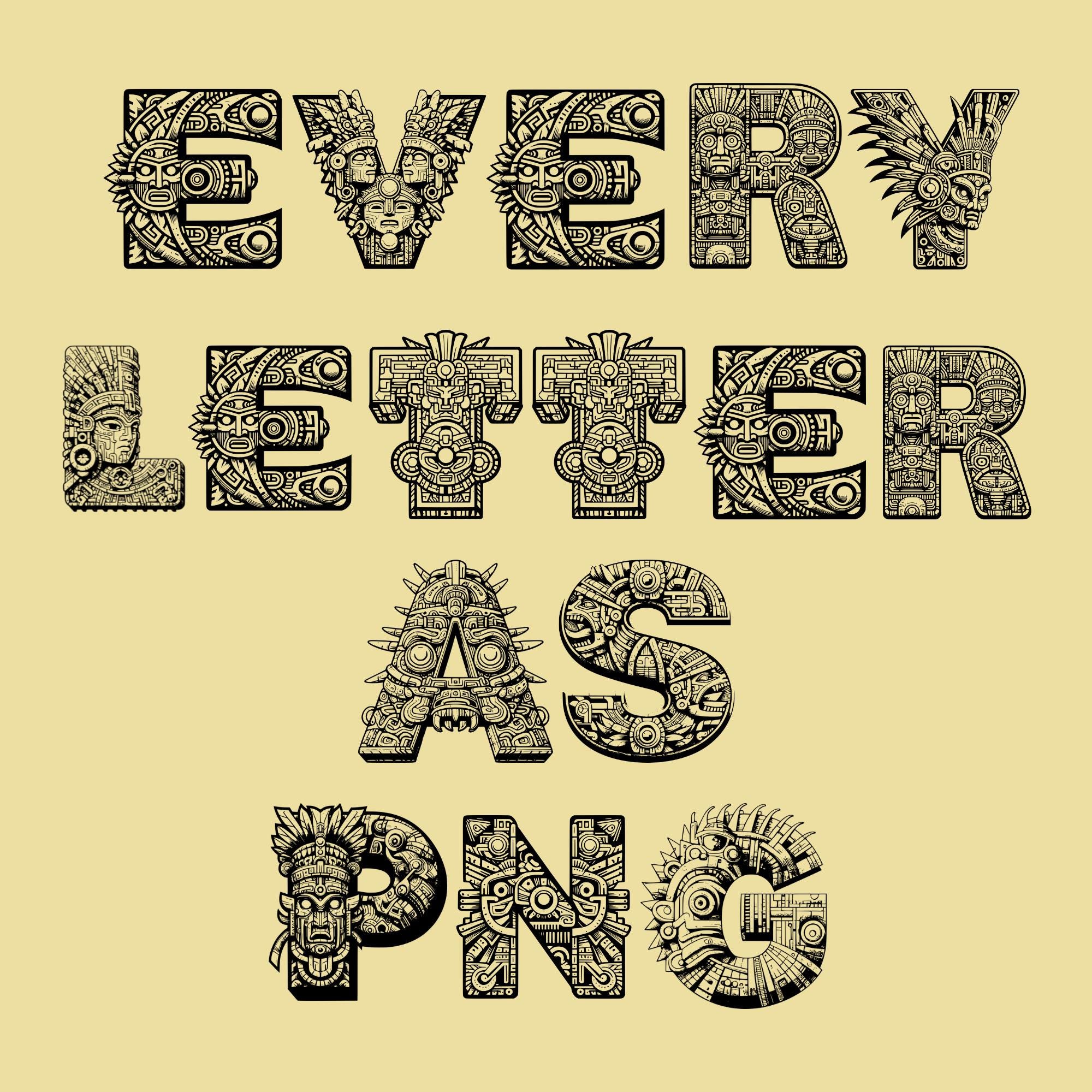 Aztec Coloring Font, Alphabet With Aztec Design, Aztec Letters as Png ...