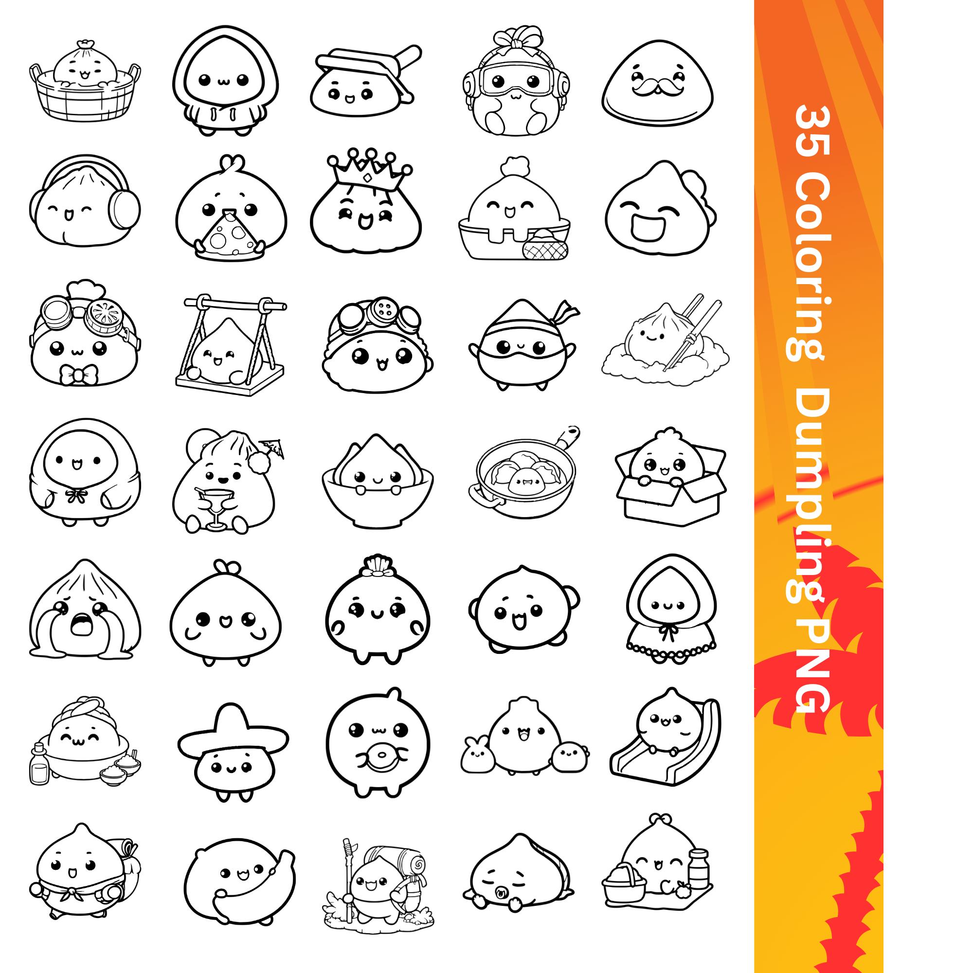 Cute Dumplings For Coloring Book PNG Files To Download Etsy