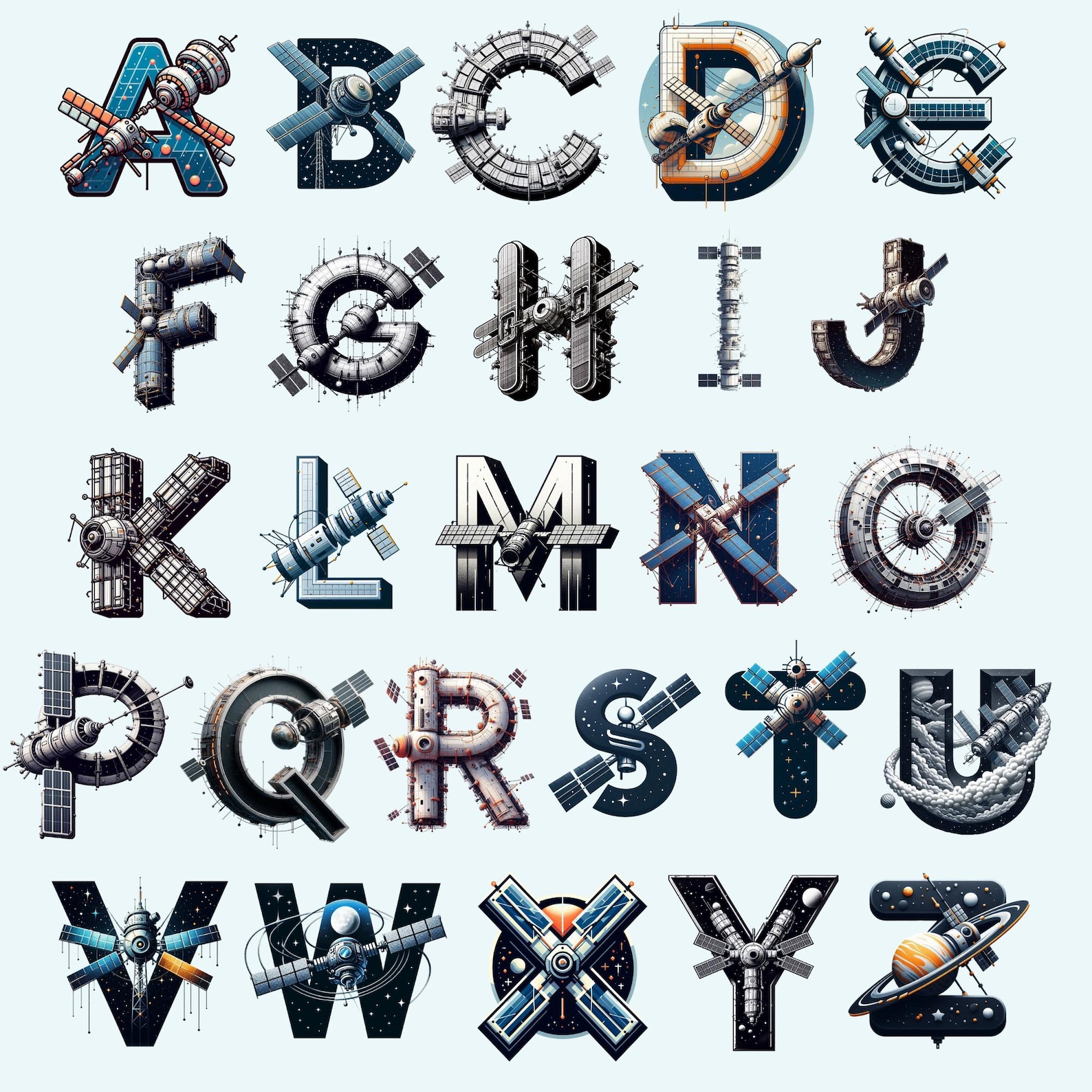 Satellite Alphabet Clipart, Orbit Letters PNG, Space Signal Sublimation ...