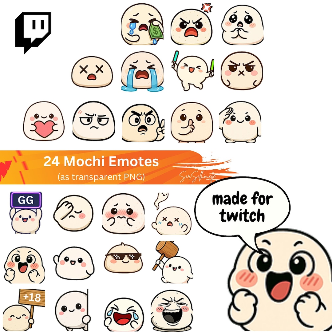 Mochi Twitch Emotes Pack - 24 Squishy Rice Stream Graphics - Etsy