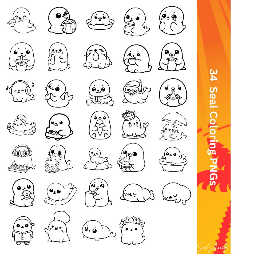 Niedliche Robben zum Ausmalen als PNG - Etsy Österreich, image size:1080x1080