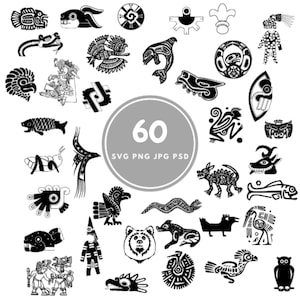 Aztec Design SVG, 60 maya svg Bundle, PNG, PSD