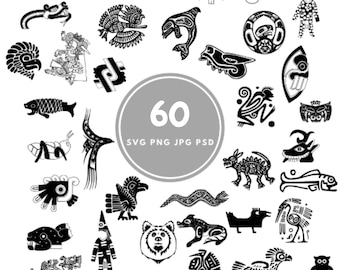 Diseño azteca SVG, 60 paquetes mayas svg, PNG, PSD