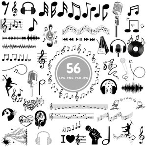 Music Design SVG, 56 musical notes svg Bundle, PNG, PSD