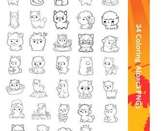 Cute Alpaca for Coloring Book - PNG files to download