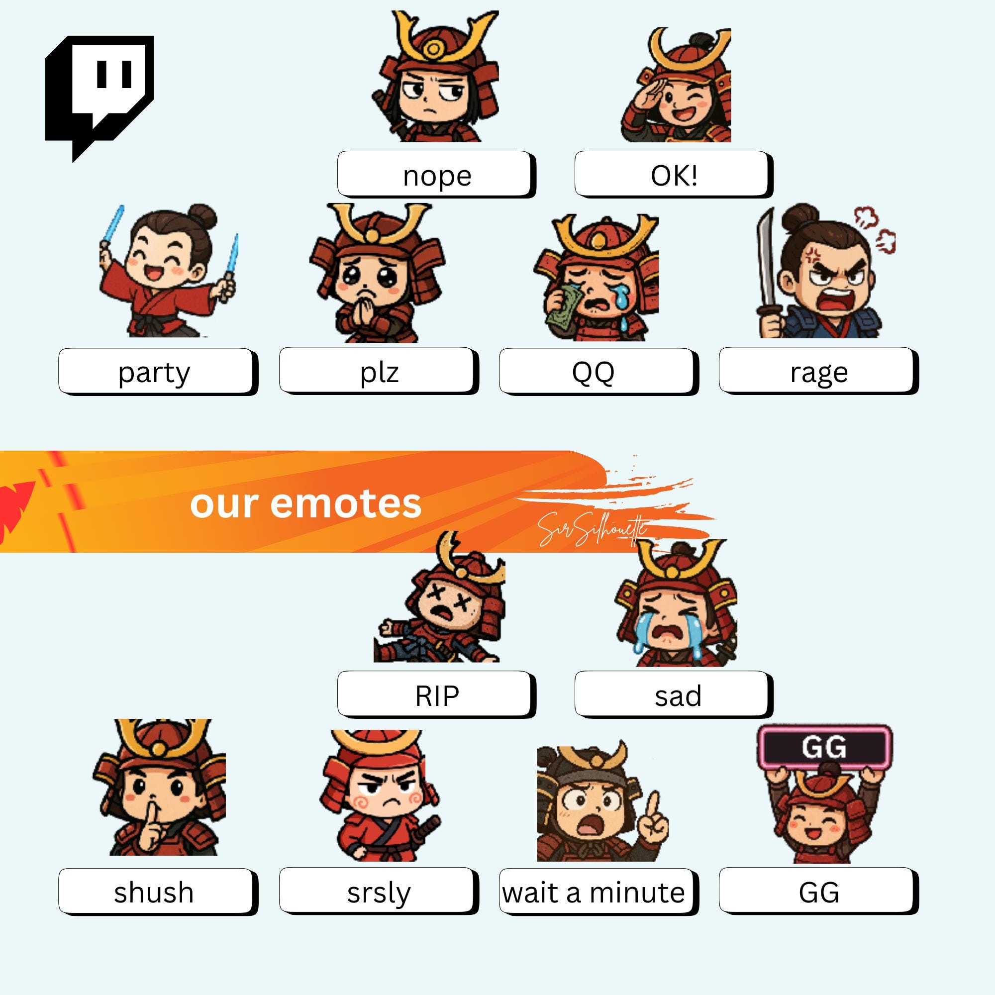 Samurai Twitch Emotes Pack - 24 Honor Bushido Stream Graphics - Etsy