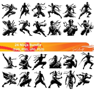 Ninja SVG Bundle, 24 assassin designs, PNG, PSD