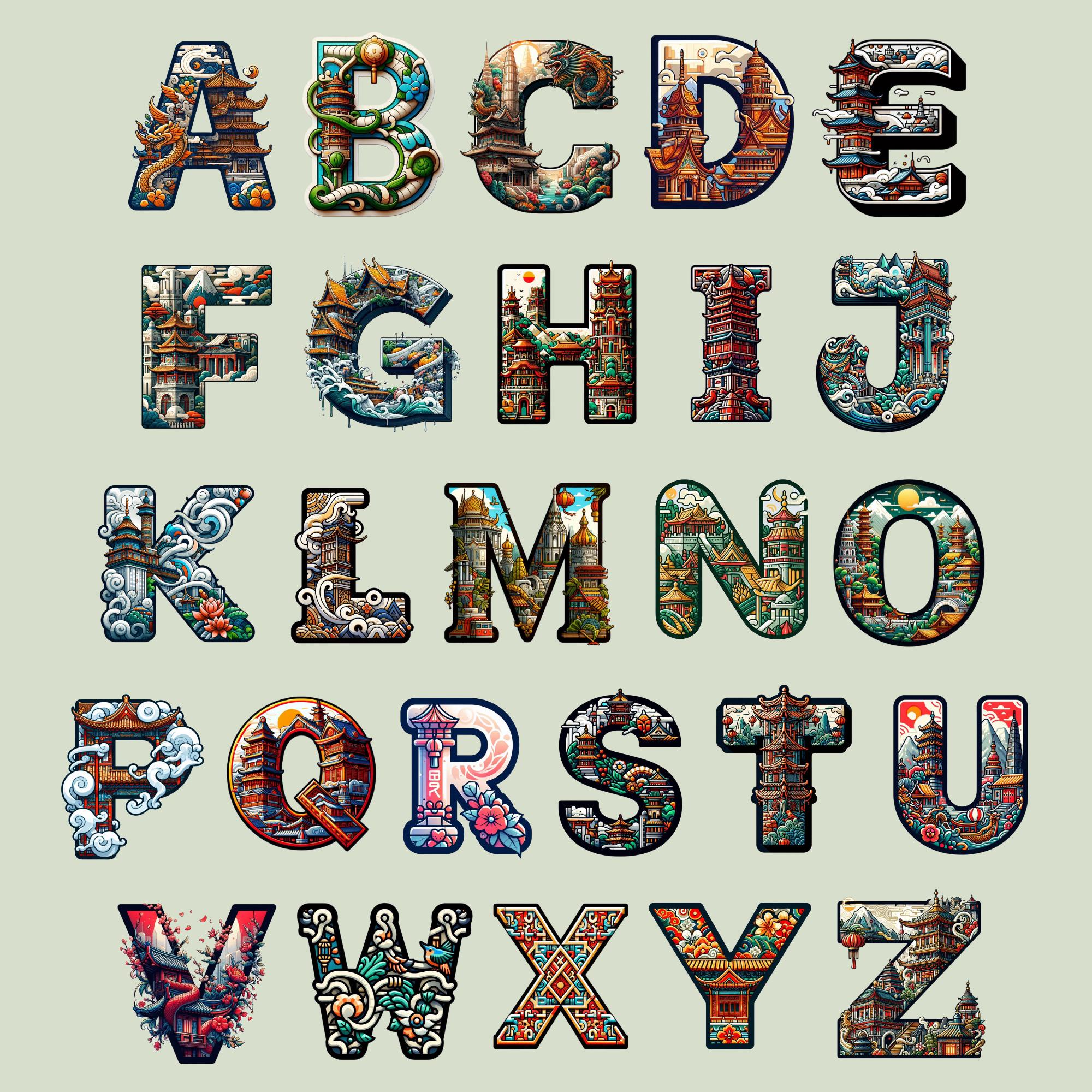 Eastern Alphabet Lettering Asian Alphabet Clipart, Eastern Letters PNG, Oriental Style Sublimation ...