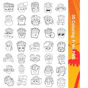 Lindas papas fritas para colorear en PNG