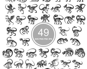 Dinosaur Skeleton Design SVG, 49 fossil svg Bundle, PNG, PSD