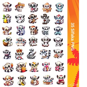 Cute Sifaka Digital Design for Stickers