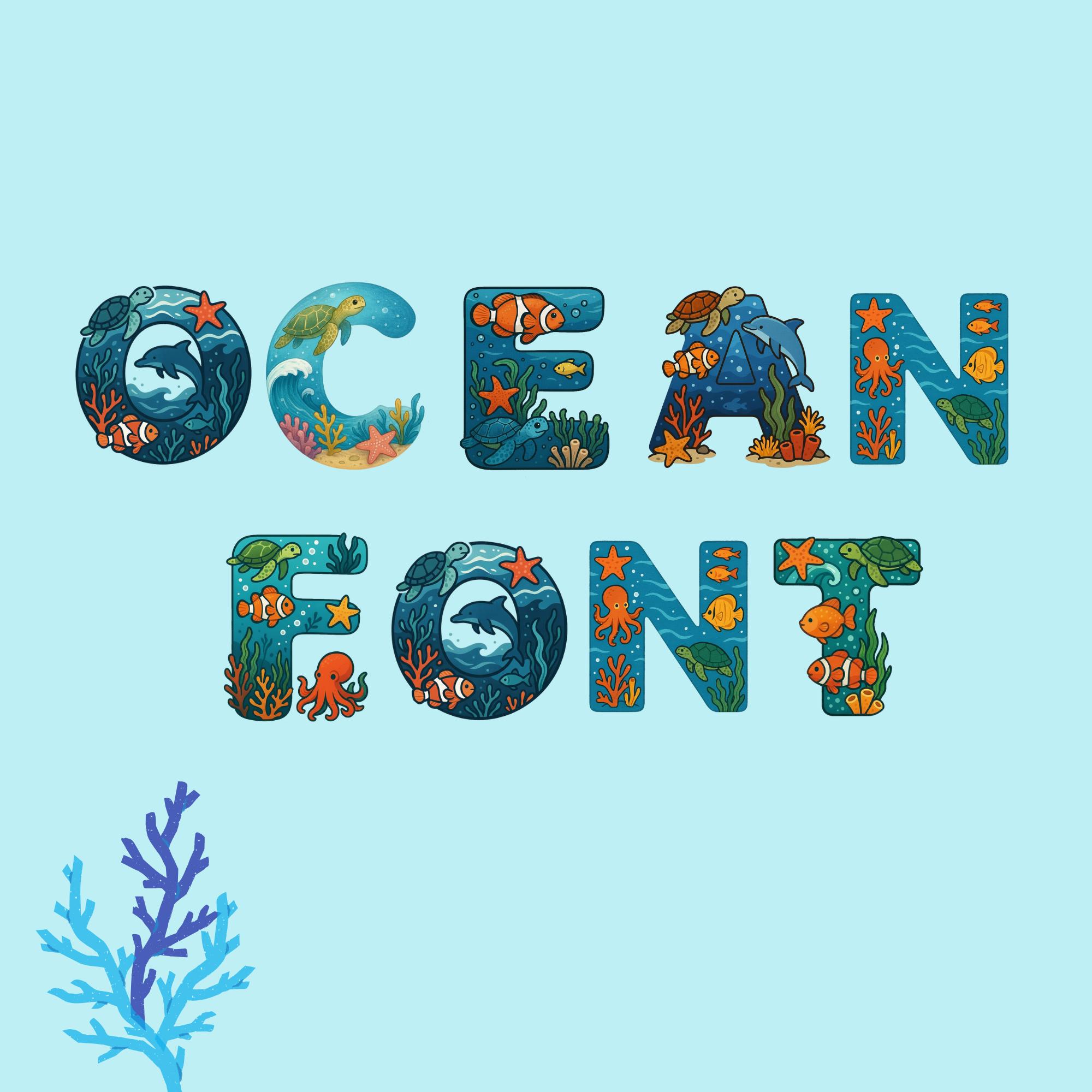 Ocean Alphabet Clipart, Nautical PNG Letters, Marine Life Typography ...
