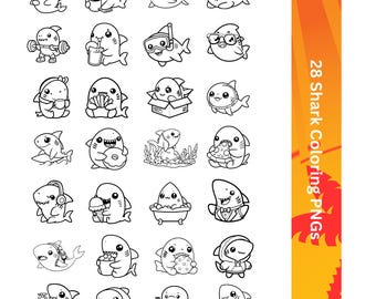 Cute Sharks for Coloring Book - PNG files to download