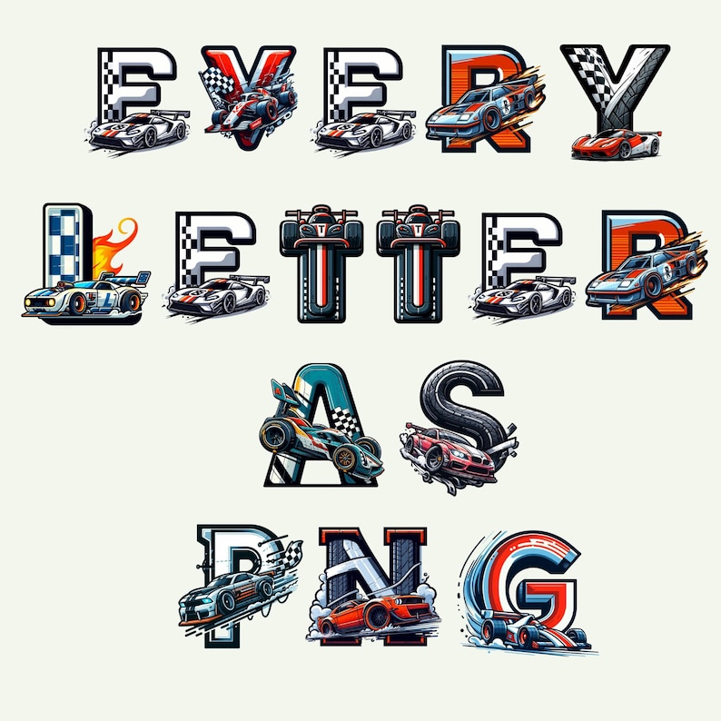 Racing Alphabet Clipart, Speed PNG Letters, Motorsport Typography ...