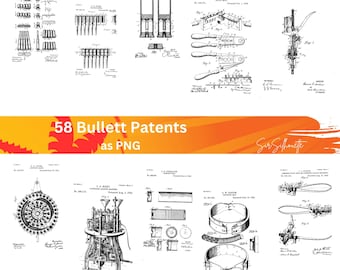 58 Bullet Patents, Vintage cartridge illustrations, Patent png