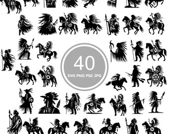 Navajo Warriors SVG Bundle, 40 Tribal Warriors designs, PNG, PSD