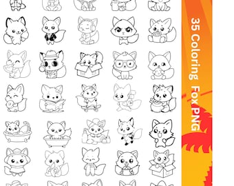 Cute Foxes for Coloring Book - PNG files to download