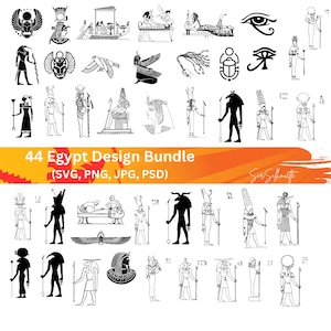 Egypt Design SVG, pacchetto Svg con 44 geroglifici, PNG, PSD
