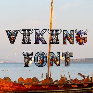 Viking font, alphabet with viking design, nordic letters as png
