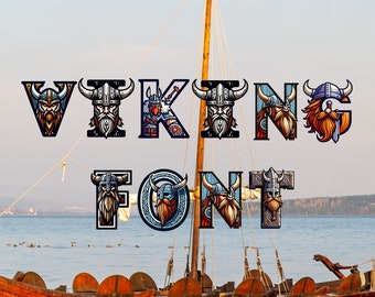 Viking font, alphabet with viking design, nordic letters as png