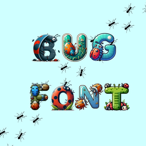 Bug font, alphabet with Bug design, insect letters as png