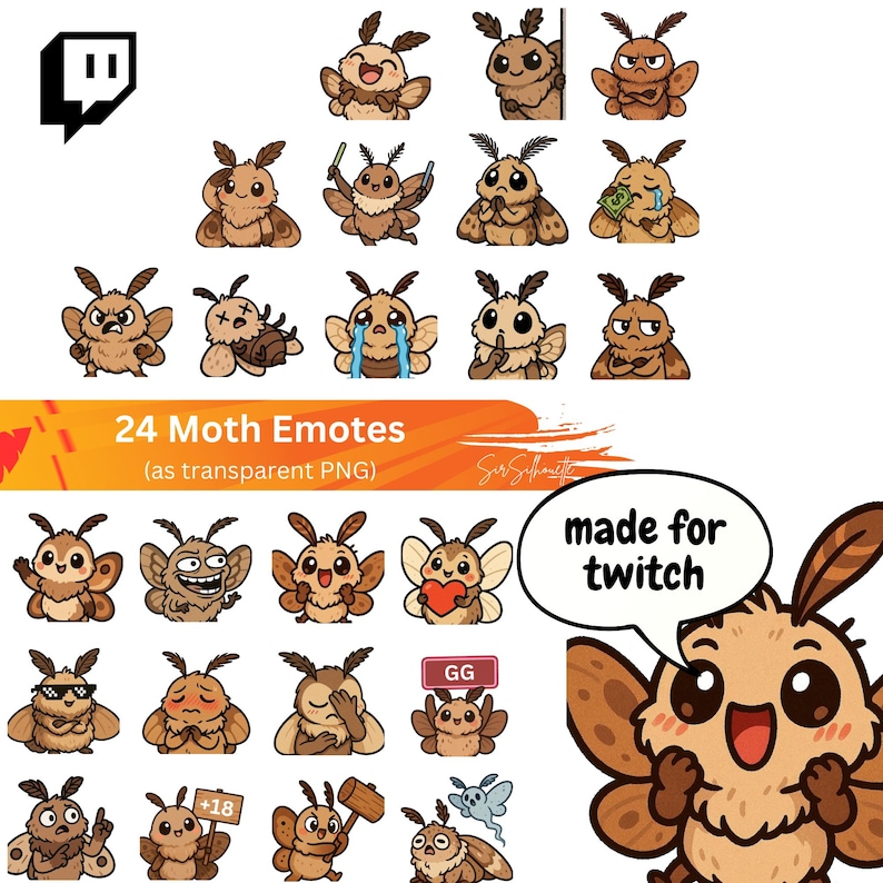 Moth Emotes Kawaii Luna Moth Twitch Emotes, Cute Insect Discord Stickers ...