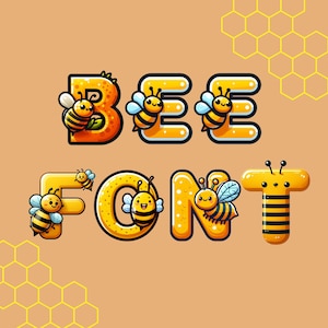 Bee font, alphabet with bee design, bee letters as png