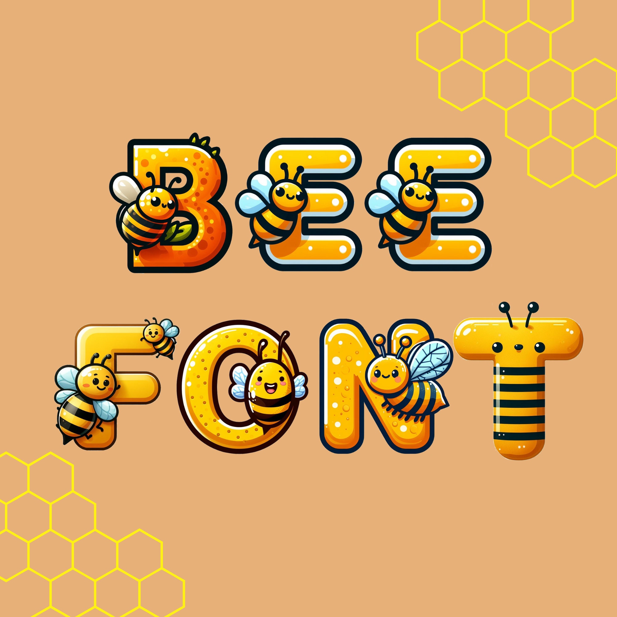 Bee Font, Alphabet With Bee Design, Bee Letters as Png - Etsy