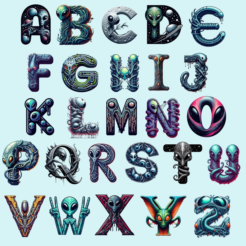 Alien Alphabet Clipart, Extrimal Space Letters PNG, Sci-fi Galaxy ...