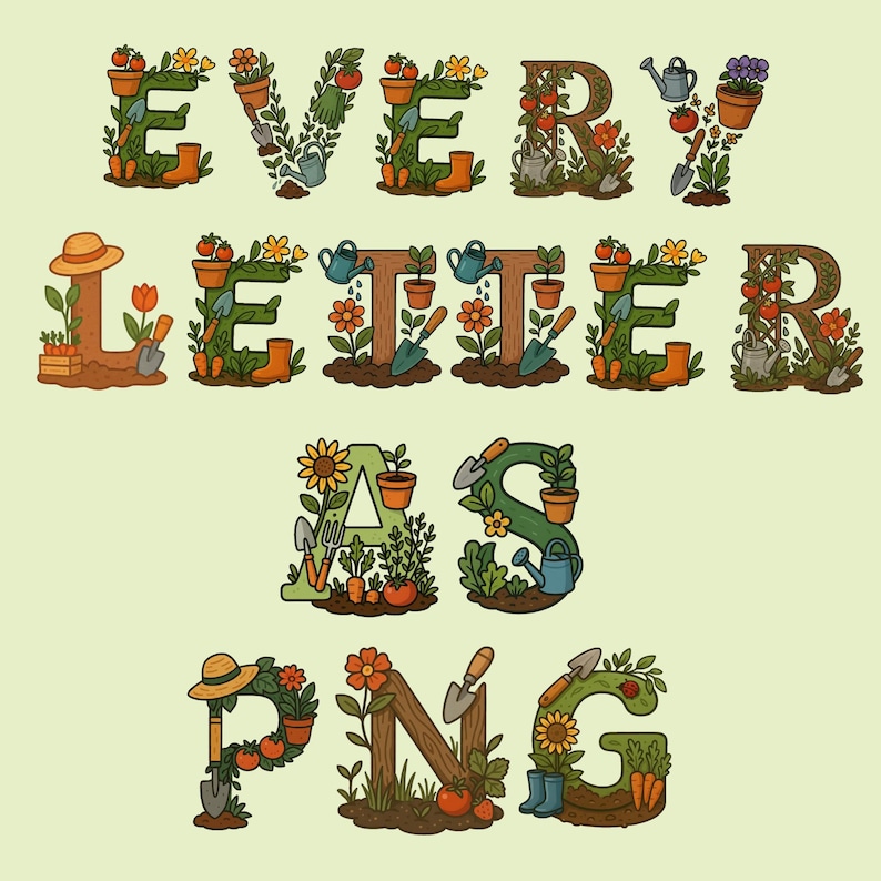 Gardening Alphabet Clipart, Botanical PNG Letters, Greenhouse ...