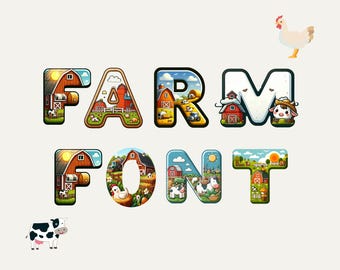 Farm Alphabet PNG, Barnyard Letters Clipart, Rustic Country Monogram, Tractor Sublimation Design, Agriculture Typography