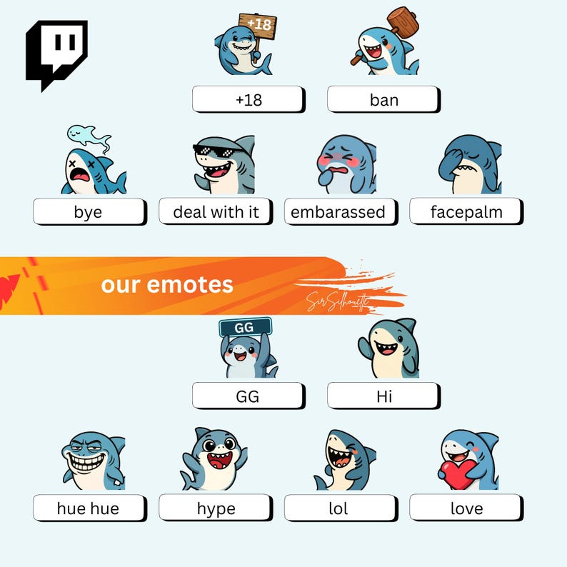 Ocean Emotes Kawaii Shark Twitch Emotes, Cute Ocean Discord Stickers, Marine Animal ...