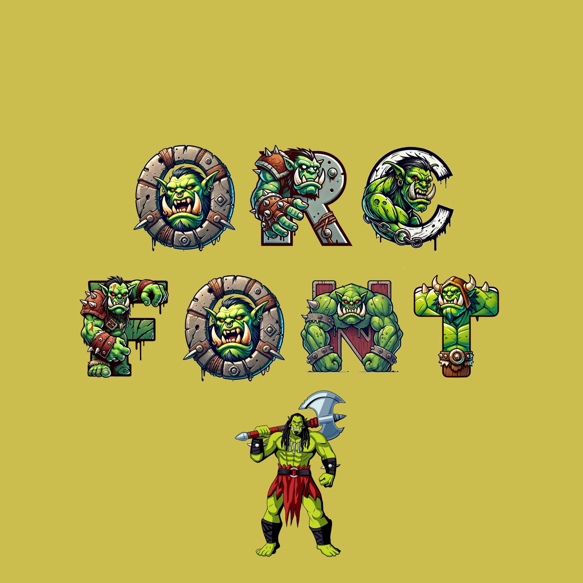 Orc Alphabet Clipart, Fantasy Monster Lettering, RPG Gaming Sublimation ...