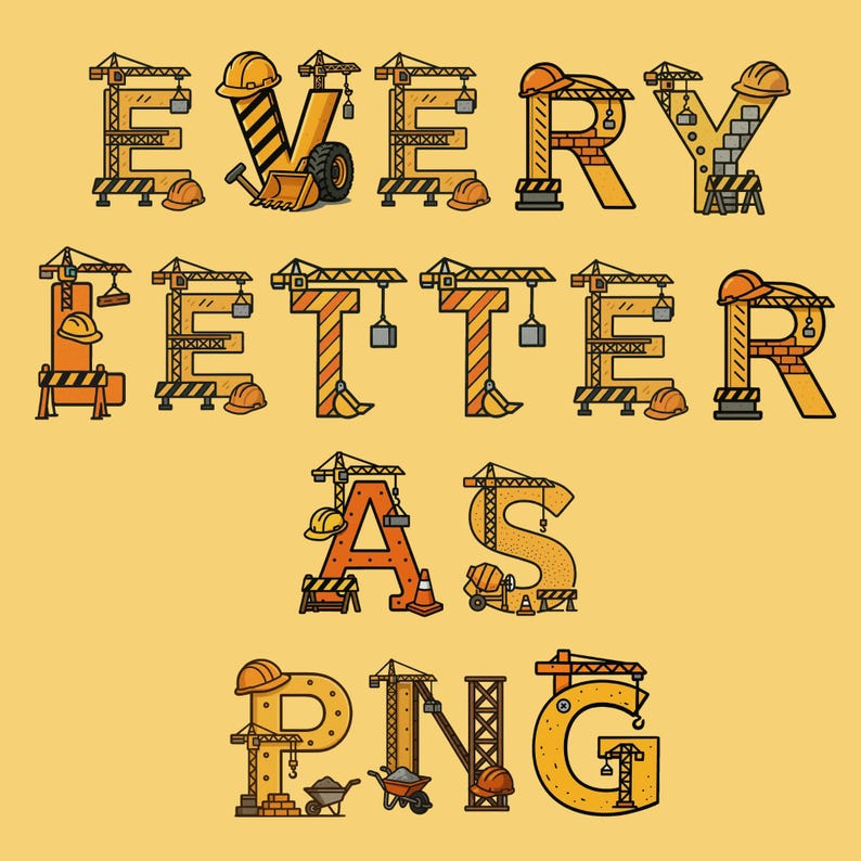 Construction Alphabet Clipart, Builder PNG Letters, Work Site ...