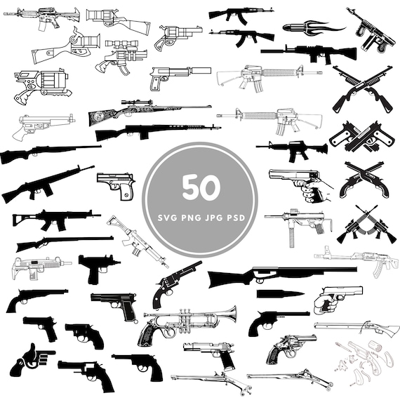 Gun Design SVG Weapon Svg Bundle PNG PSD - Etsy