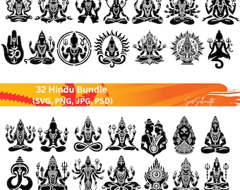 Hinduism Design SVG, 32 india svg Bundle, PNG, PSD
