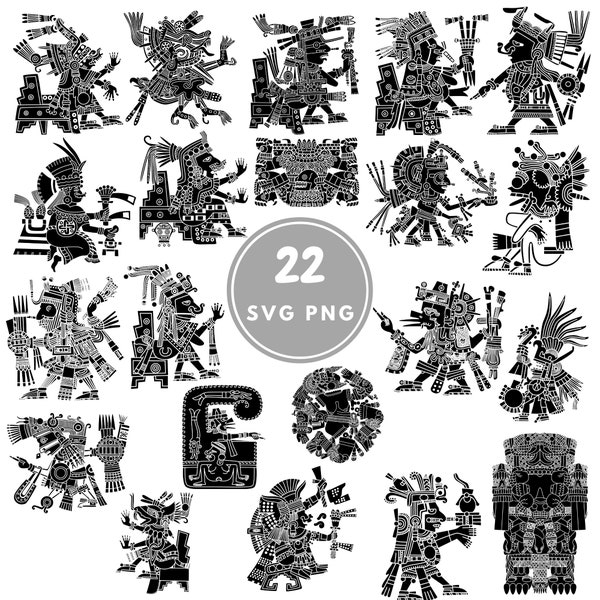 Aztec Gods SVG, 22 gods Bundle, PNG, PSD