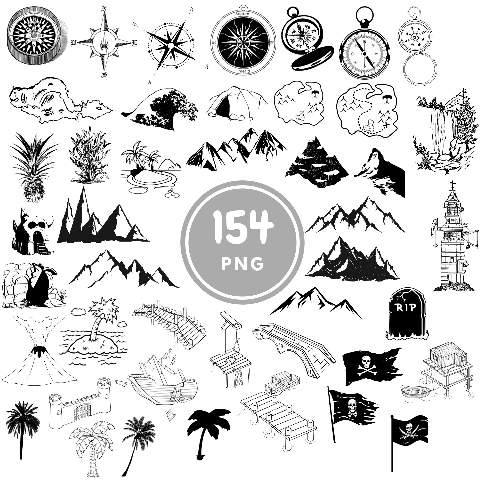 Treasure Map Design Bundle, 154 Pirate Png Files - Etsy