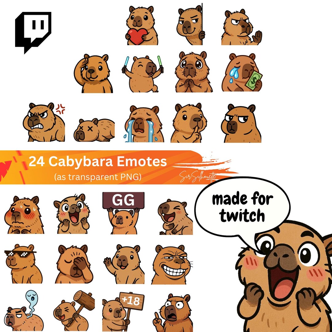 Kawaii Capybara Twitch Emotes, Cute Rodent Discord Stickers, Chill ...
