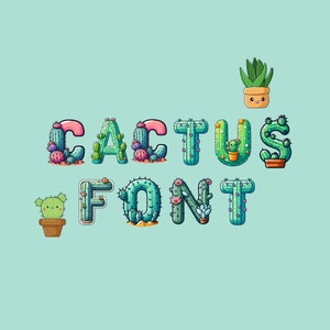 Fuente de cactus, fuente suculenta, letras botánicas como PNG