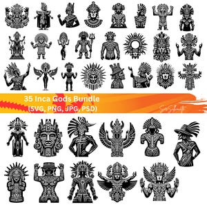 Inca goden SVG, 35 Inca Svg bundel, PNG, PSD