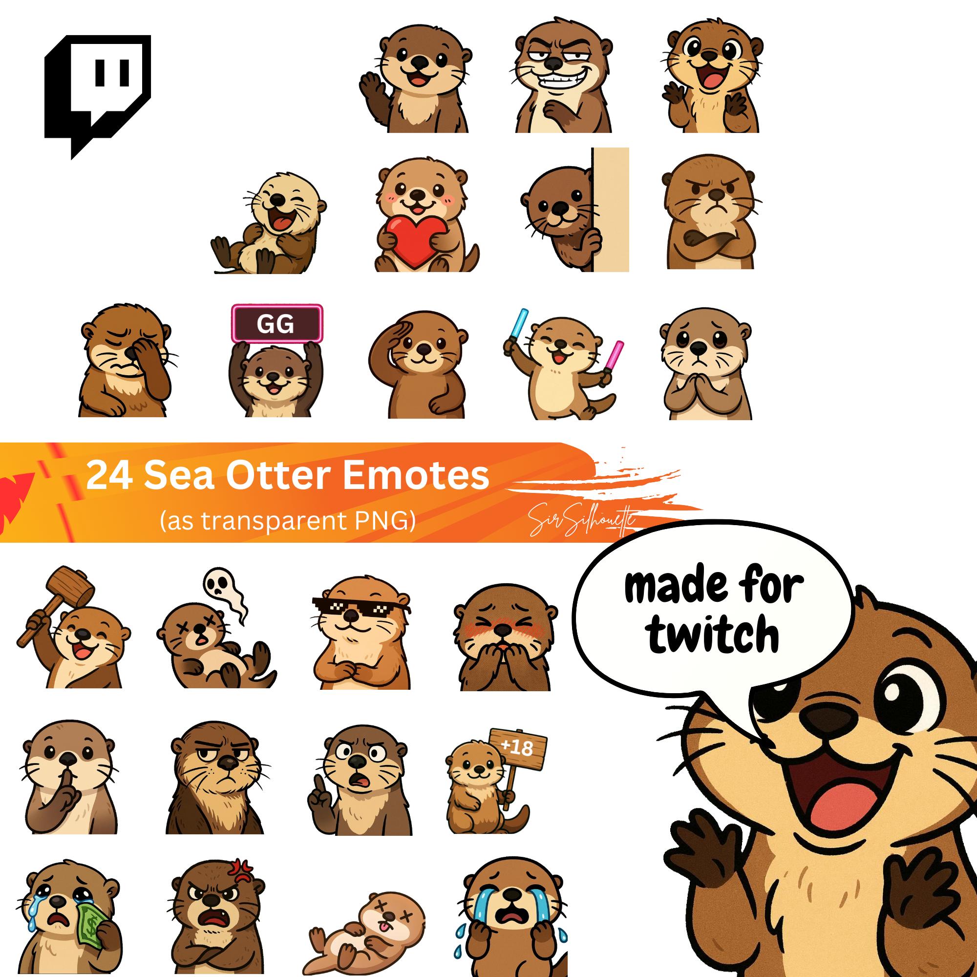 Ocean Emotes Kawaii Sea Otter Twitch Emotes, Cute Marine Discord Stickers, Ocean ...